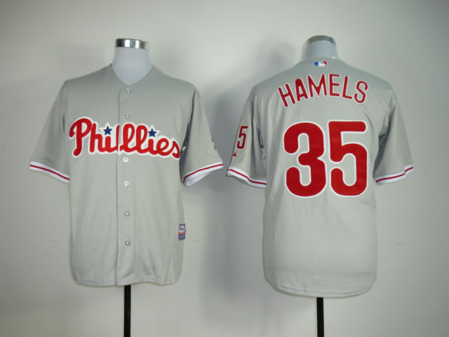 Men Philadelphia Phillies #35 Hamels Grey MLB Jerseys